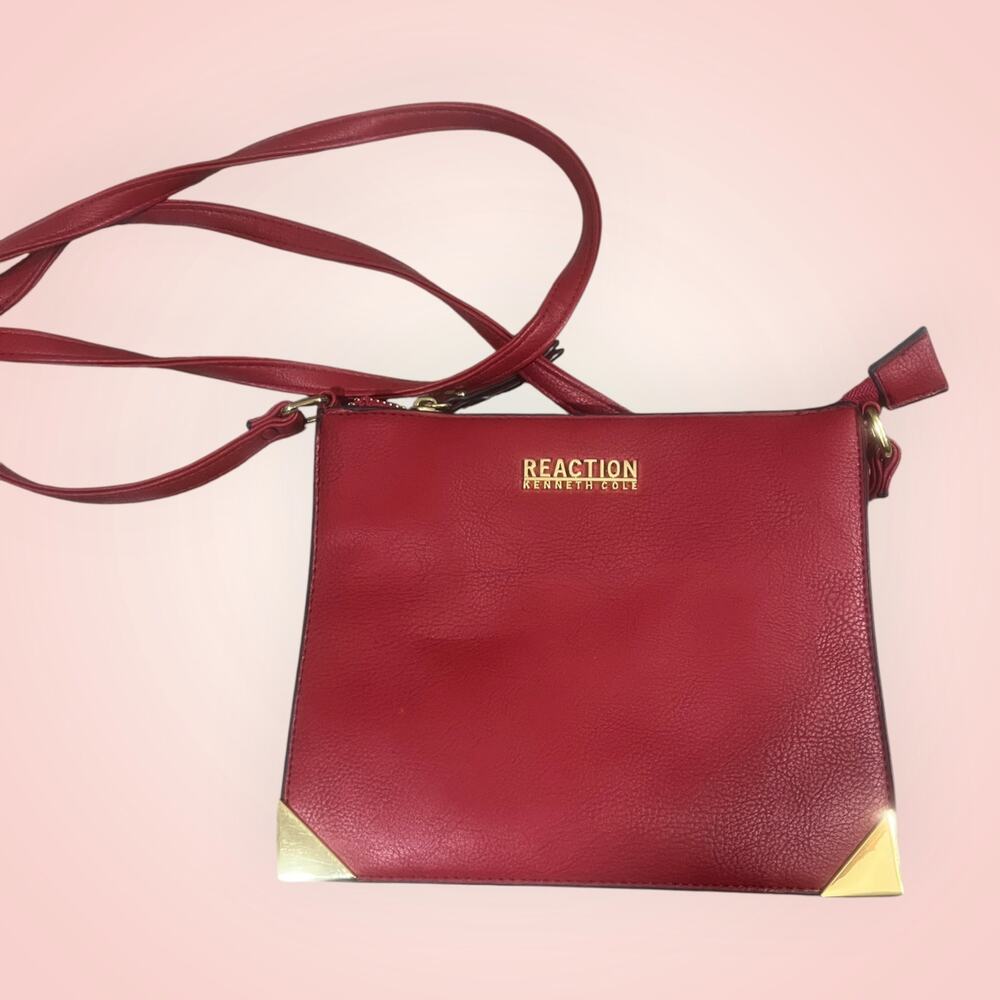Reaction Kenneth Cole Red Crossbody Faux Leather Bag w/Adjustable Shoulder Strap